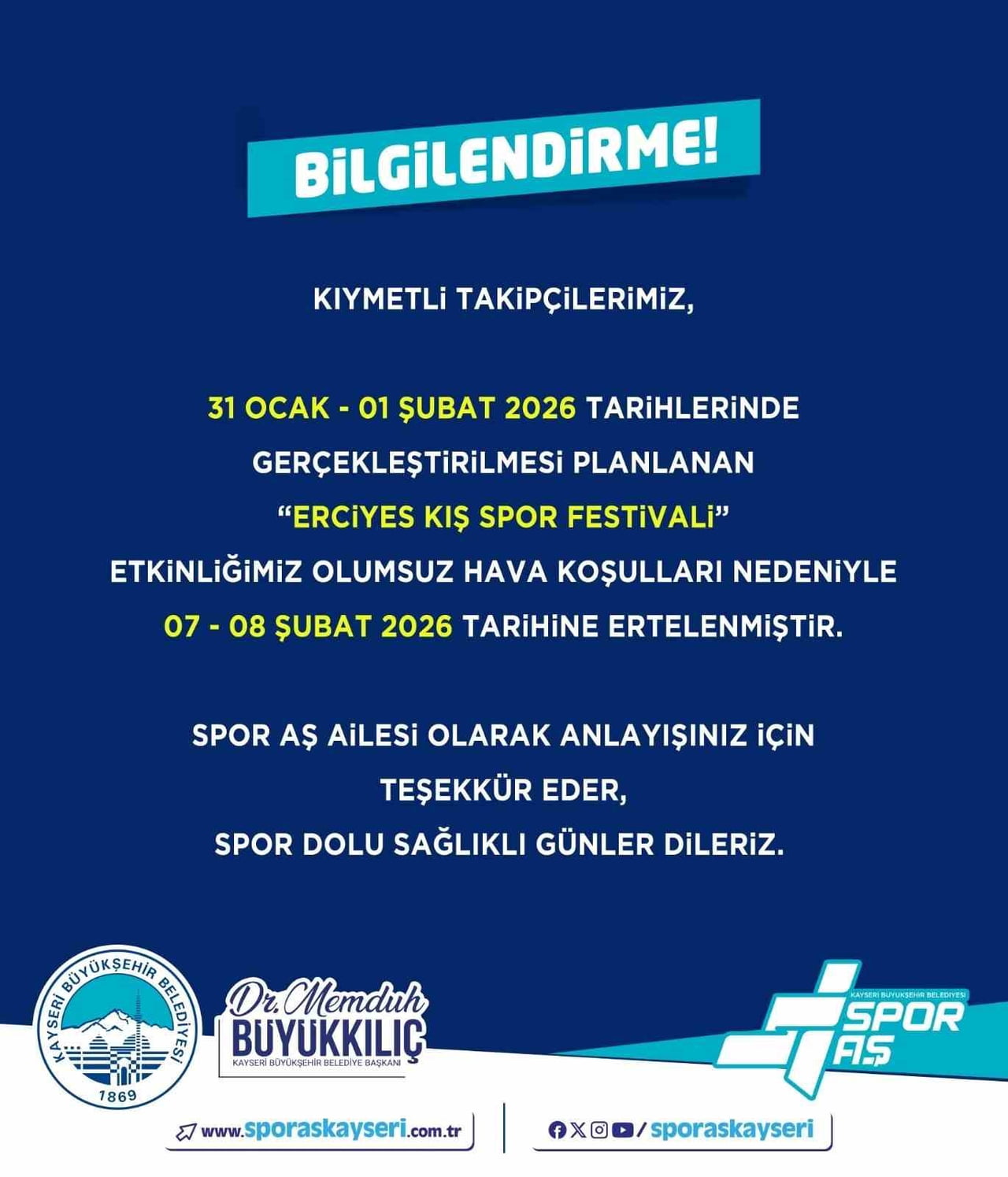 KAYSERİ BÜYÜKŞEHİR BELEDİYESİ SPOR A.Ş. TARAFINDAN YAPILAN PAYLAŞIM İLE DÜZENLENMESİ PLANLANAN...