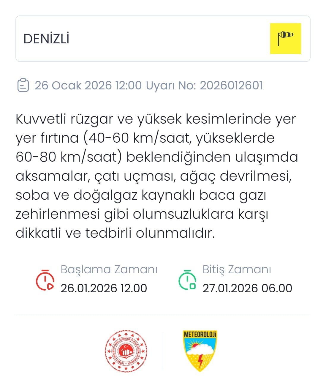 METEOROLOJİ GENEL MÜDÜRLÜĞÜ DENİZLİ İÇİN KUVVETLİ RÜZGAR VE YÜKSEK KESİMLERDE FIRTINA UYARISINDA...