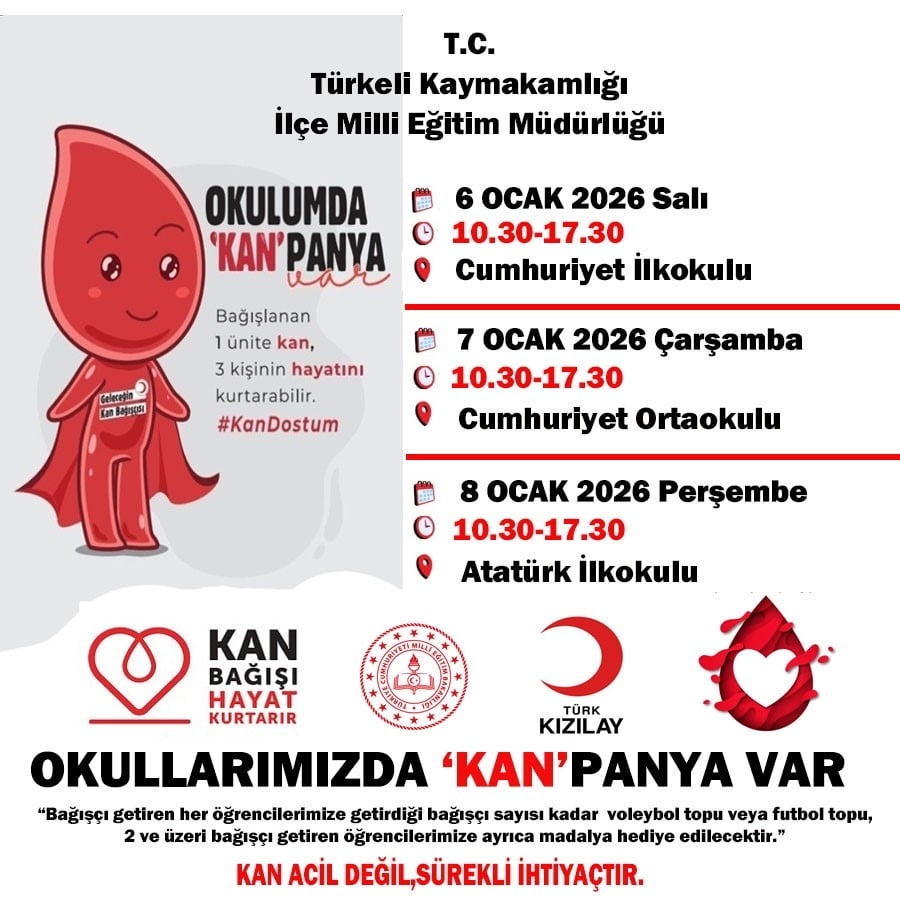 TÜRKELİ'DE OKULLARDA KAN BAĞIŞI KAMPANYASI DÜZENLENECEK TÜRKELİ İLÇE MİLLİ EĞİTİM MÜDÜRLÜĞÜ...