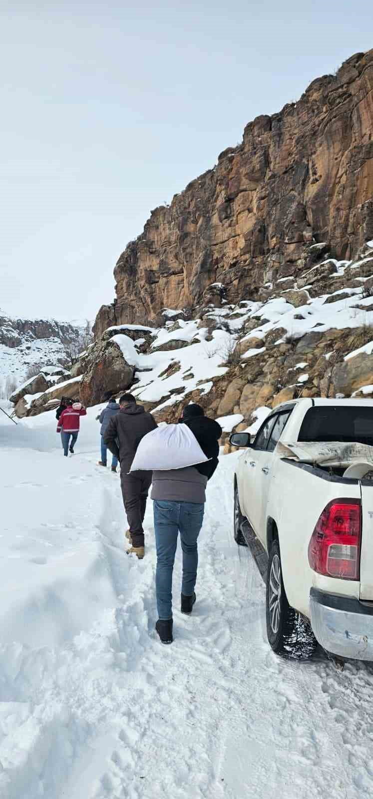 VAN'IN MURADİYE İLÇESİNDE KIŞ ŞARTLARININ AĞIRLAŞMASIYLA BİRLİKTE YABAN HAYVANLARININ BESLENME...